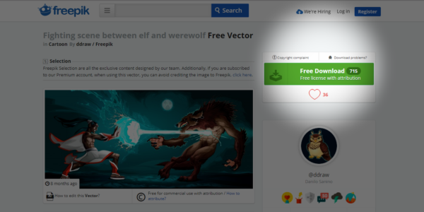 The license for Freepik.com is made pretty obvious